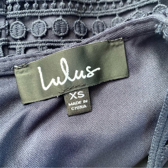 Lulu’s Take Me Dancing Navy Blue Crochet Lace Sleeveless Mini Dress - Picture 12 of 13